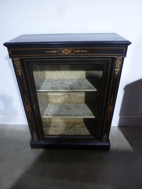 A 19th century ebonised pier cabinet with a glazed door -Height 98 cm x Width 75 cm