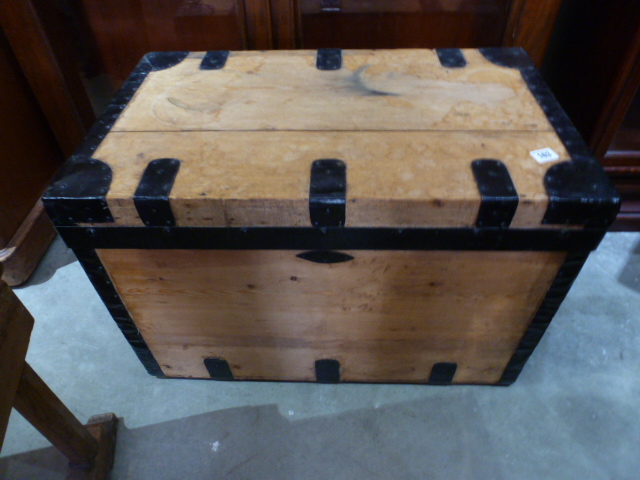 A pine and iron bound storage box