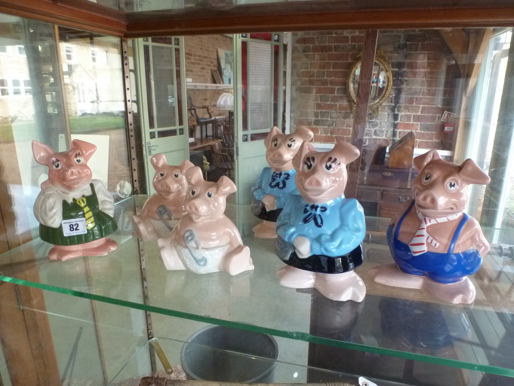 Six Wade Nat West Pig piggy banks, two baby pigs, two mother pigs - one with chip to foot and