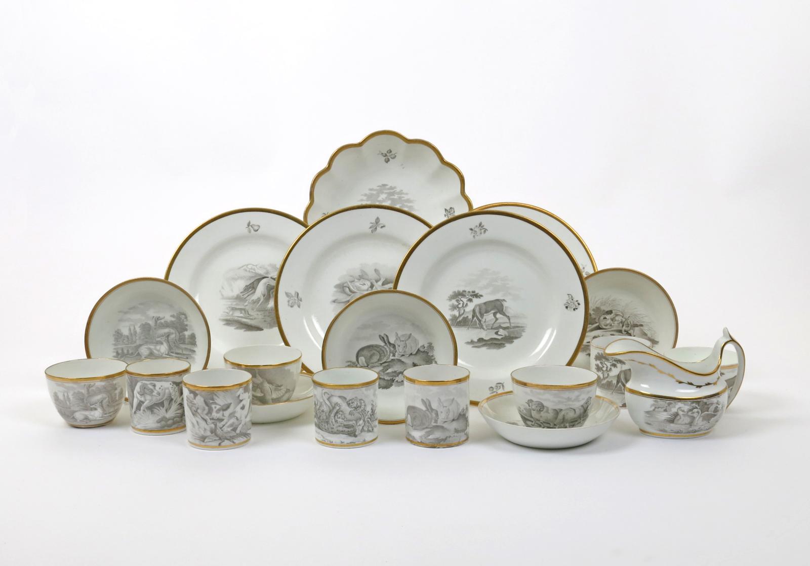 A Spode combined part service  c.1810, bat-printed in patterns including 557 and 1222 with various