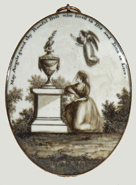 ? English School 19th Century A memento mori of a lady in contemplation by a garden urn Inscribed