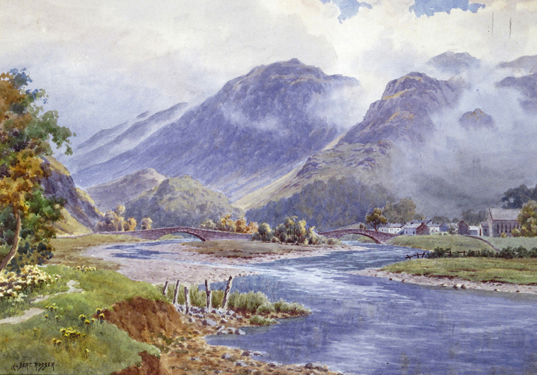 ‡ Albert Rosser(c.1899-1995) A view of Grange bridge Borrowdale Cumbria Signed Watercolour 25 x