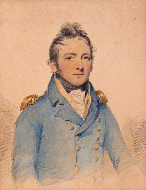 Josiah Slater (18/19th Century) Lieutenant Purchas half length wearing uniform Later inscribed by