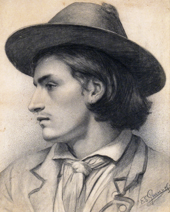 Elizabeth S. Guinness (c.1850-1934) Portrait of a young gentleman in a hat Signed Pencil with