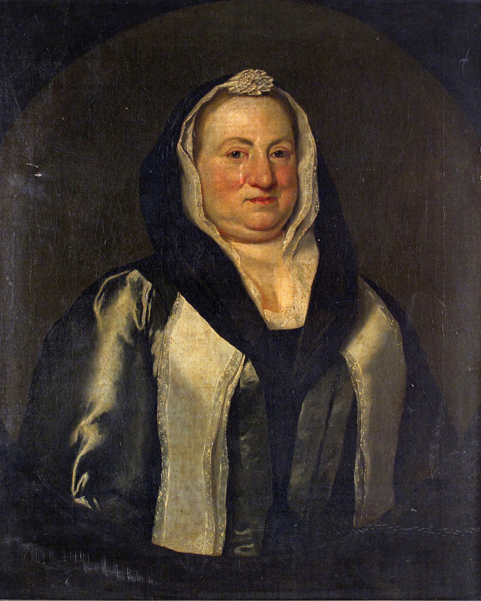 English School early 18th Century Portrait of a Hannah Hollis wife of John Hollis in a painted