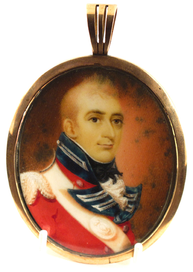 ? English School early 19th Century An Officer head and shoulders Oval in a gilt frame with a hair