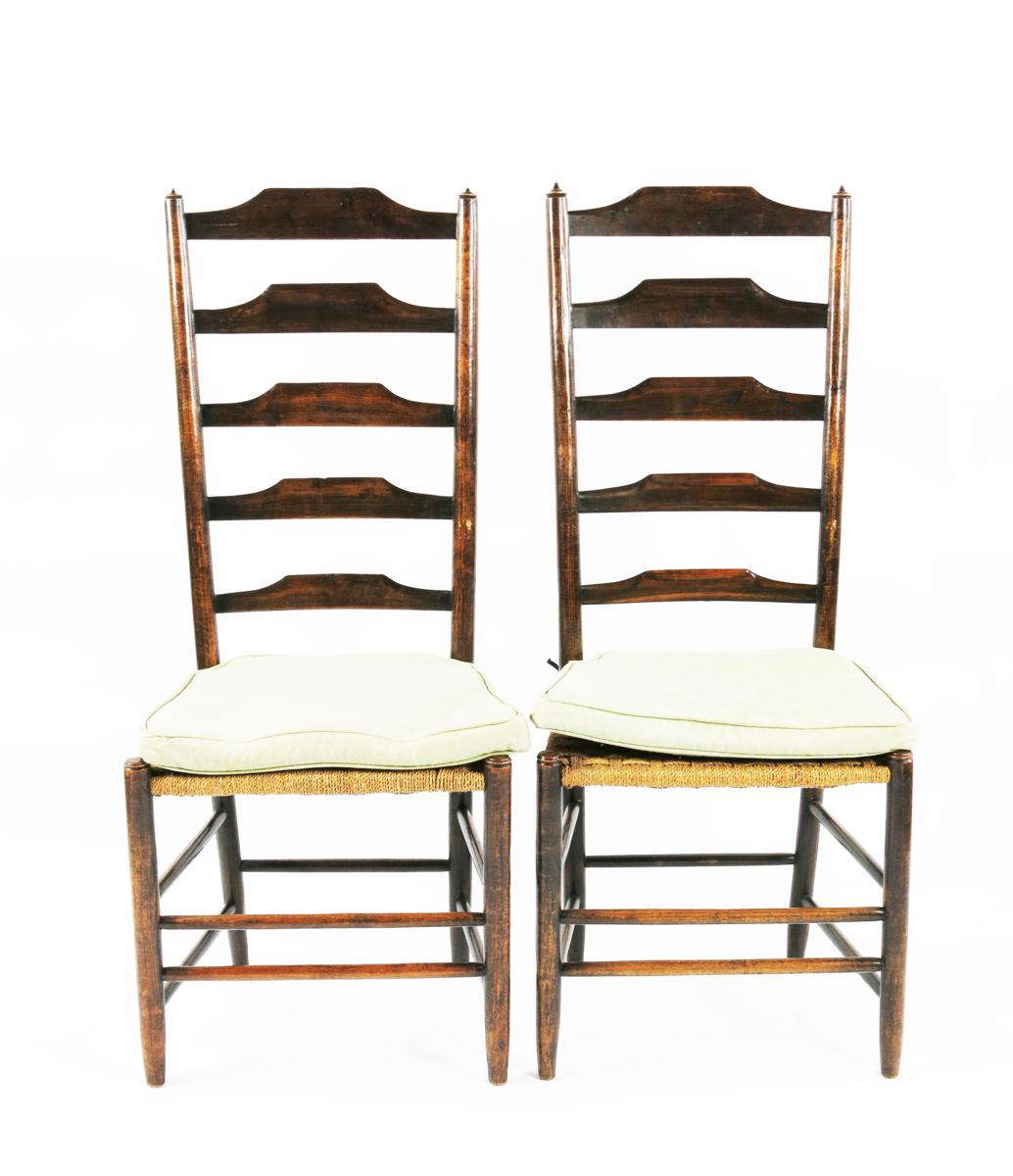 A set of six Clissett High Back ladder-back chairs designed by Ernest Gimson, with strung seats, - Image 3 of 3