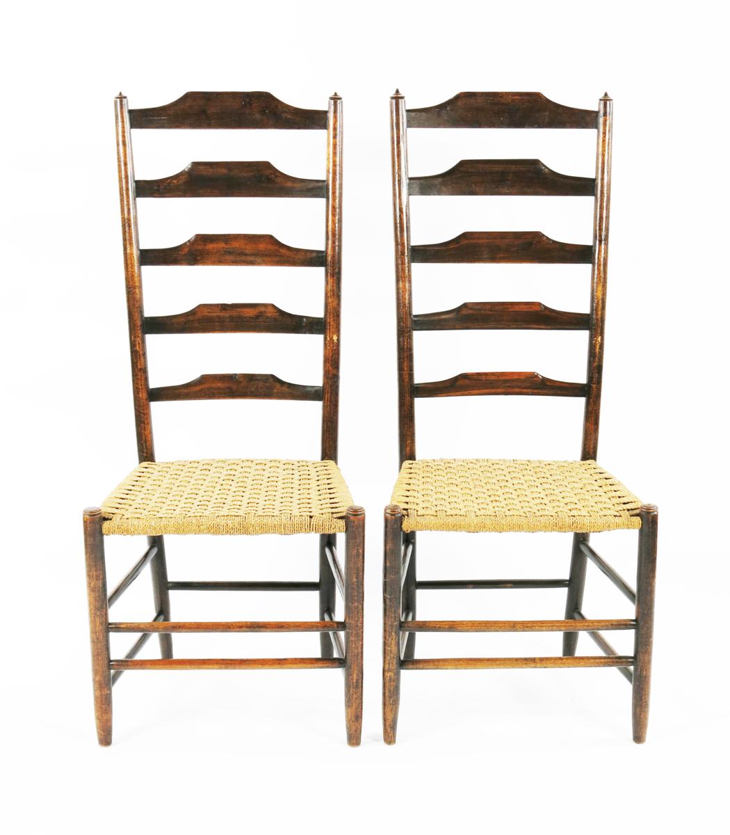 A set of six Clissett High Back ladder-back chairs designed by Ernest Gimson, with strung seats, - Image 2 of 3