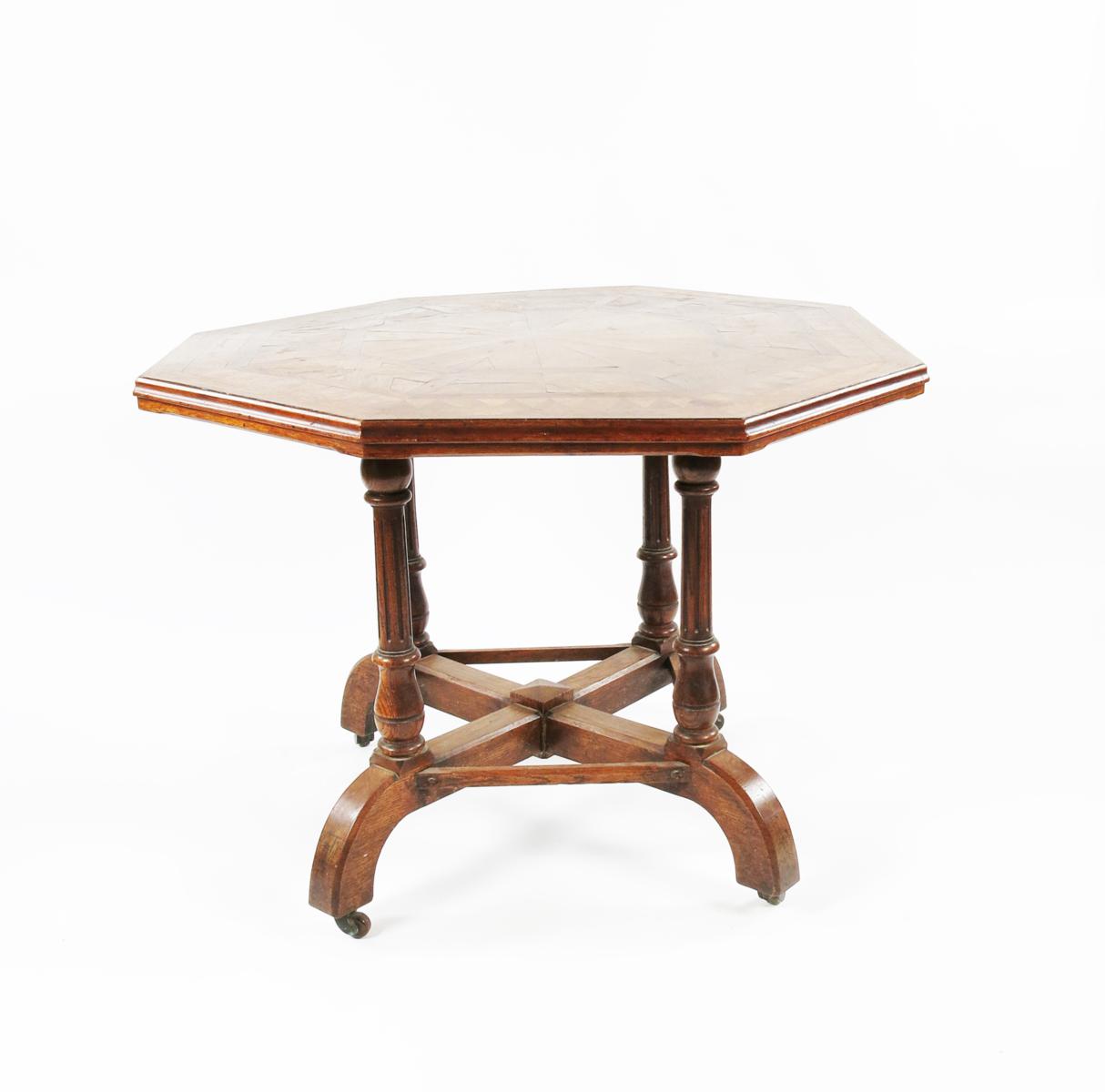 A Gothic Revival parquetry hall table the design attributed to Alfred Waterhouse, possibly - Image 3 of 3