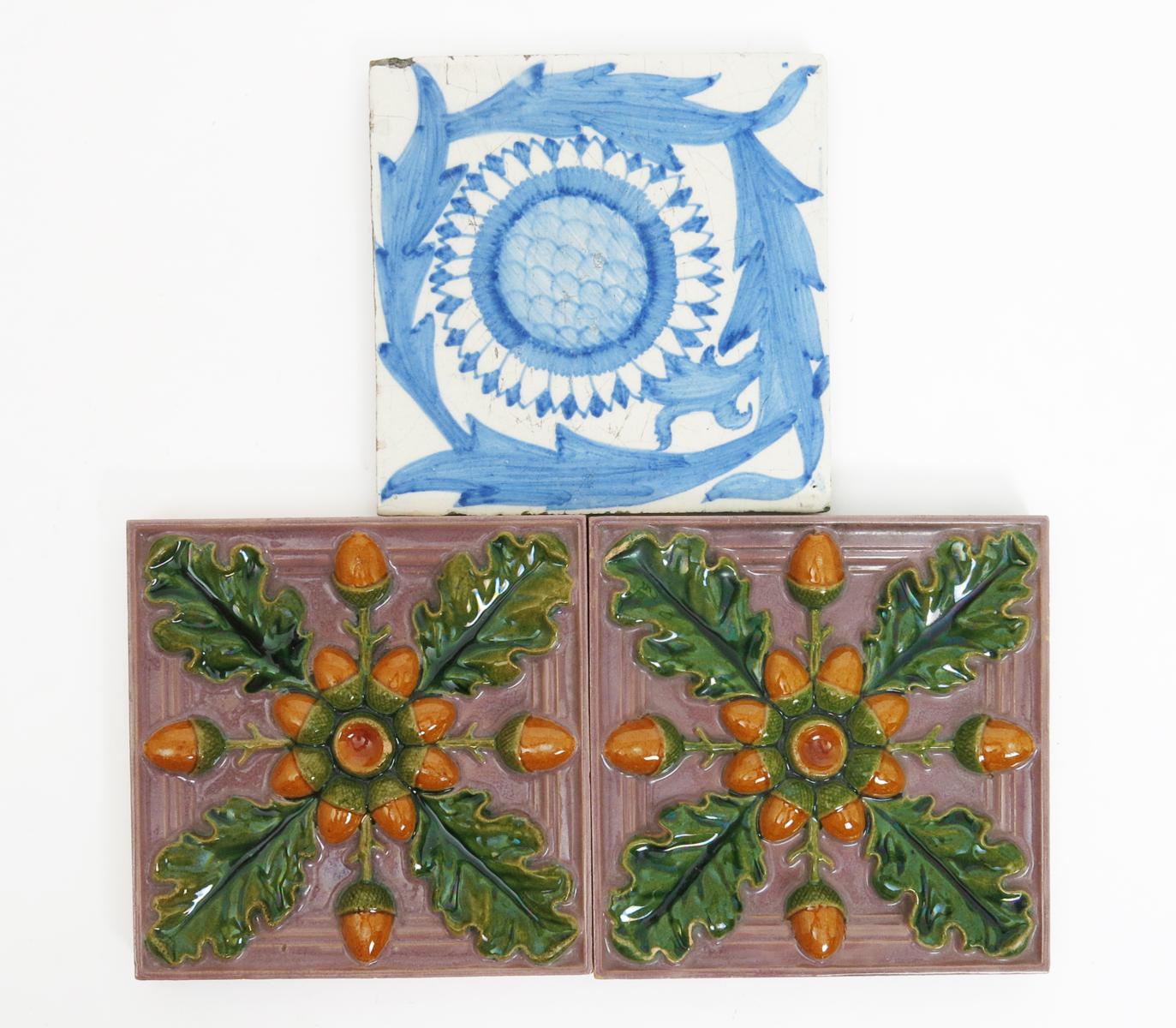 A Dutch Sunflower tin glaze tile designed by William Morris or William De Morgan, painted in
