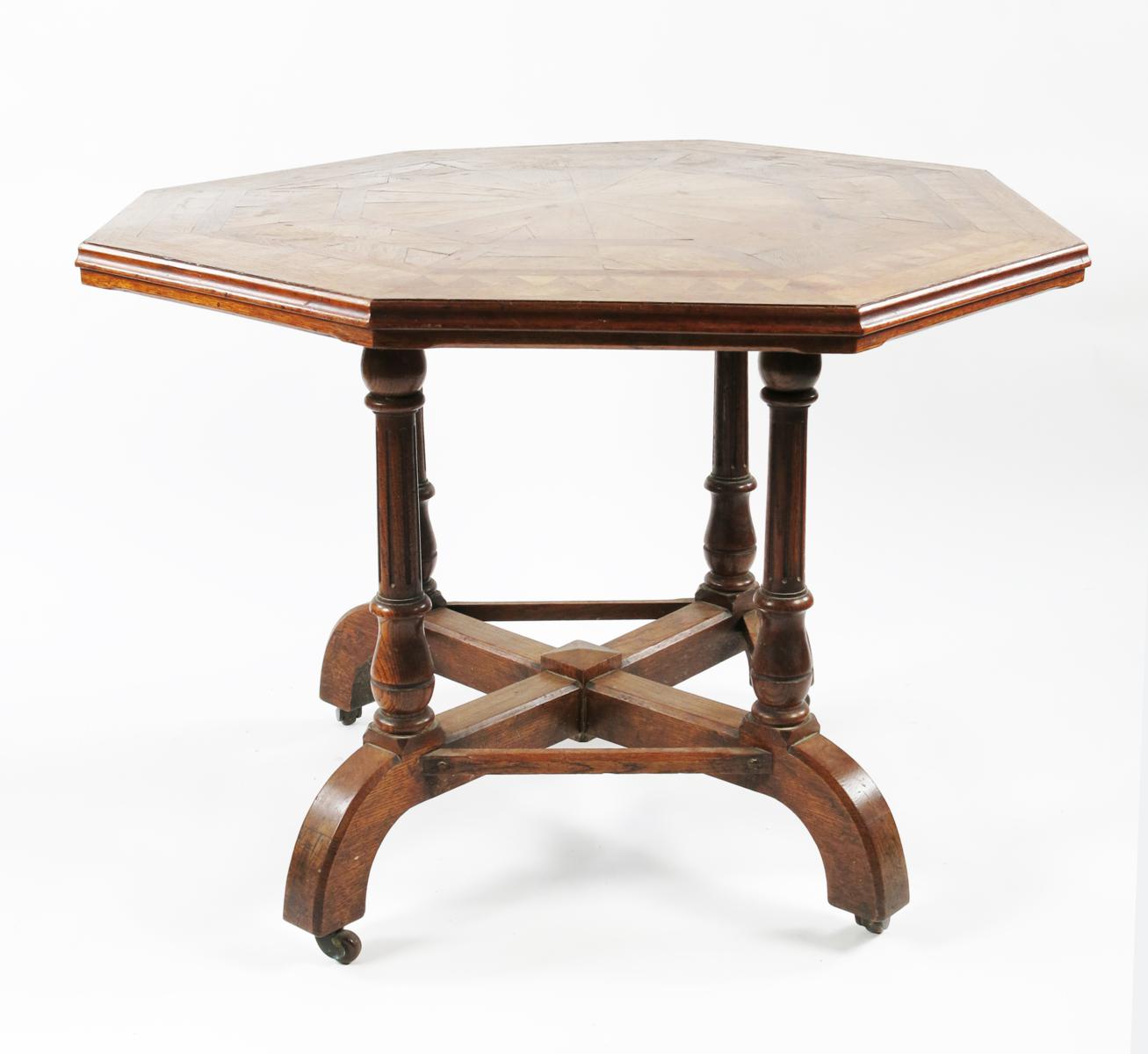 A Gothic Revival parquetry hall table the design attributed to Alfred Waterhouse, possibly - Image 2 of 3