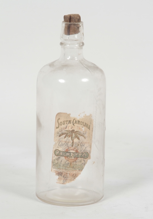 Rare South Carolina Dispensary Whiskey Bottle circa 1900. bearing original paper label ""Palmetto