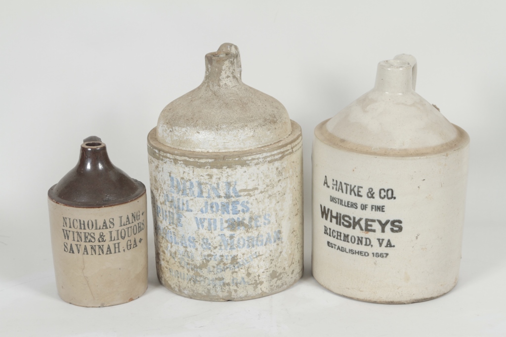 Three Southern Stoneware Distillery Jugs circa 1900. consisting of A. Hatke and Co, Richmond,