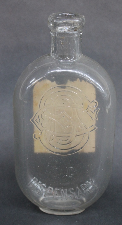 Rare South Carolina Dispensary JoJo Monogram Flask circa 1900. with original paper label ""Palmetto