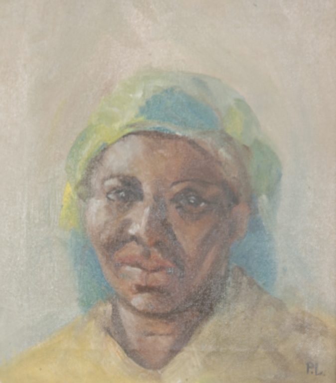 Southern School early 20th century. oil on canvas portrait of an African American woman. signed ?P.
