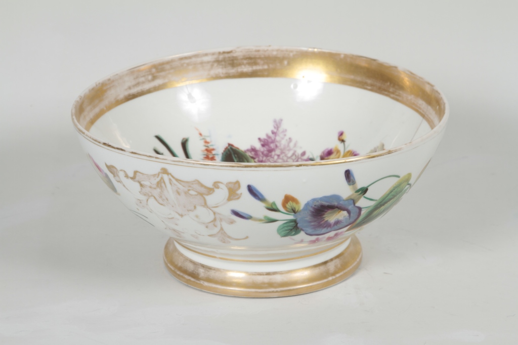 American Gilt, Hand-Painted Porcelain Punch Bowl Tucker and Hemphill Porcelain Manufactory (