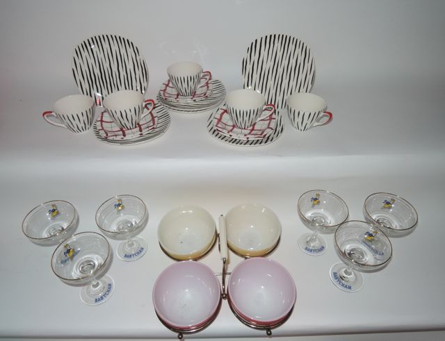 A small collection of Midwinter Stylecraft fashion shaped wares including five cups with zebra