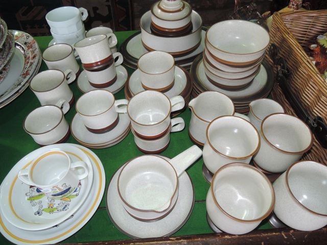 A quantity of Denby Stoneware dinner and tea wares including two oval graduated meat plates, a