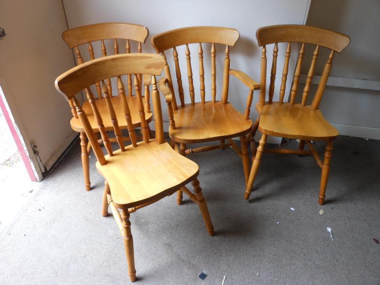 Four Pine Chairs 2 Carvres and 2 Others : For Condition Reports and to BID LIVE please visit www.