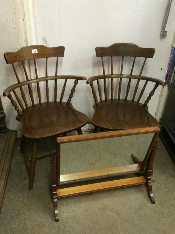 Two Spindle Back Chairs and a Dressing Table Mirror : For Condition Reports and to BID LIVE please