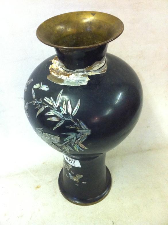 Oriental Vase Having Mother Of Pearl Inlay In The Form Of Birds A/F : For Condition Reports and to