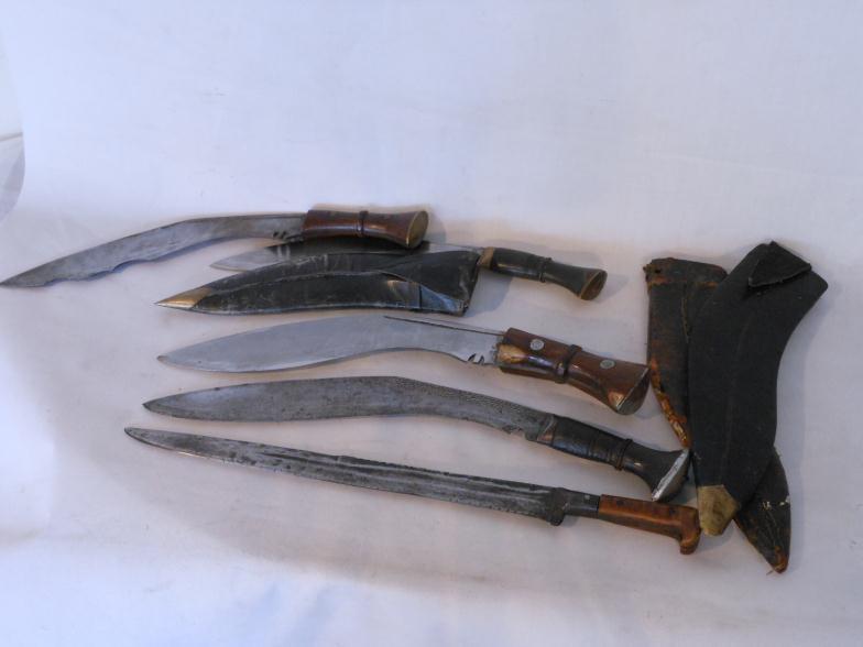 Collection Of 4 x Kukris Together With A Similiar Knife : For Condition Reports and to BID LIVE