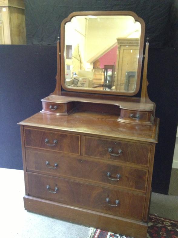 C1900 Mahogany Inlaid Dressing Chest Of 2 Over 2 With A Raised Mirror Above : For Condition Reports