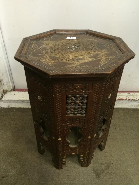 Inlaid Moroccan / Islamic Table52h x 38 x 38 : For Condition Reports and to BID LIVE please visit