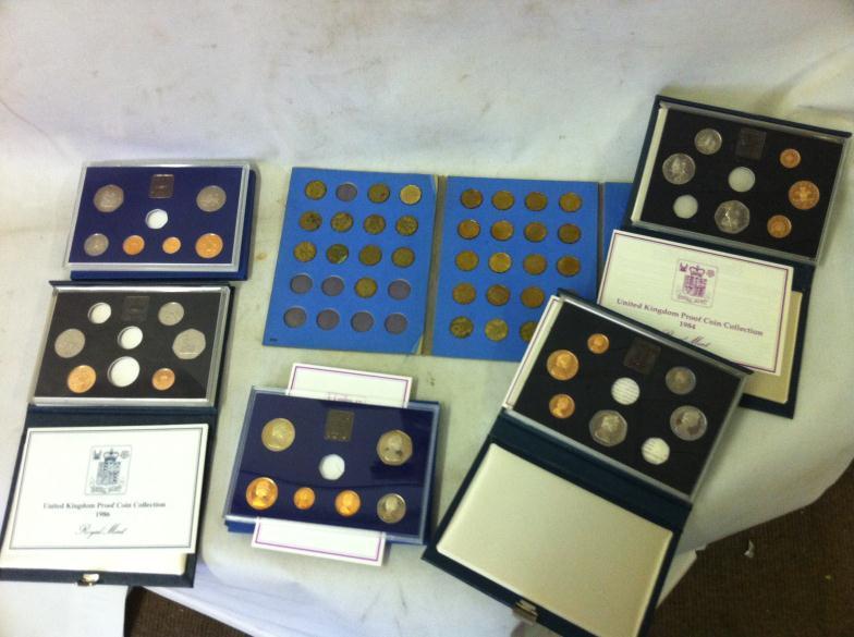 Various Proof Coinage Sets, Royal Mint (Please Note some are missing) And a Great Britten Brass
