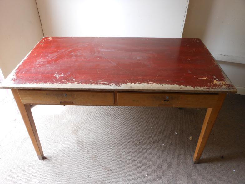 Vintage Two Drawer Pine Table Measures 138 x 76 x 76 high : For Condition Reports and to BID LIVE