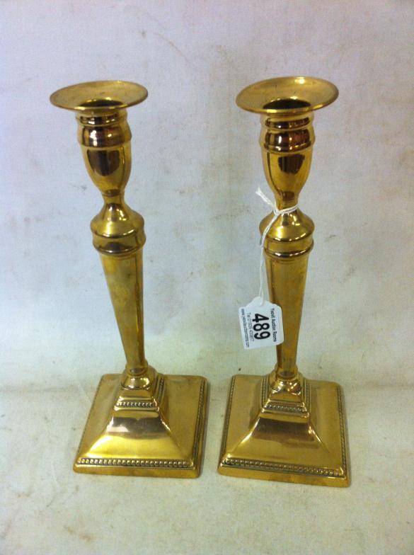 Pair Of 19thC Adams Style Brass Candle Sticks : For Condition Reports and to BID LIVE please visit