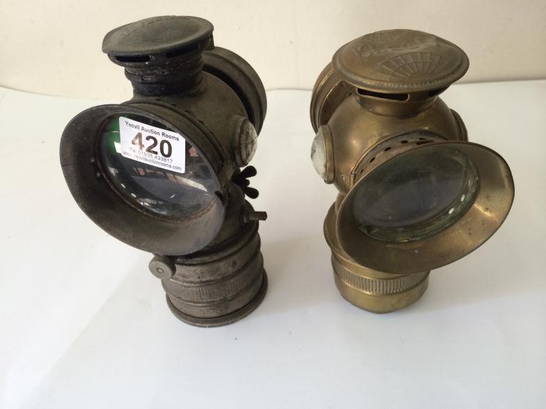 Two Vintage Bicycle Lamps, One Brass : For Condition Reports and to BID LIVE please visit www.