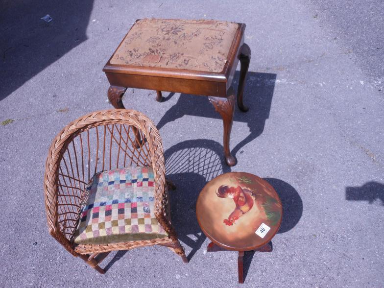 A Piano Stool, A Childs Wicker Seat and a Cockeral Side Table. : For Condition Reports and to BID