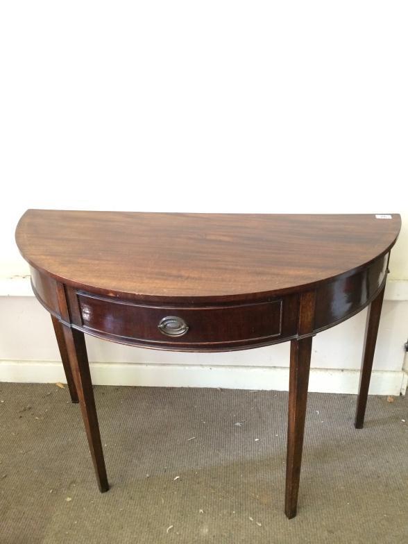 Mahogany Demilune Table : For Condition Reports and to BID LIVE please visit www.