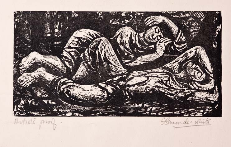 Eleanor Frances Esmonde-White RECLINING FIGURES relief etching, signed and inscribed `Artist`s