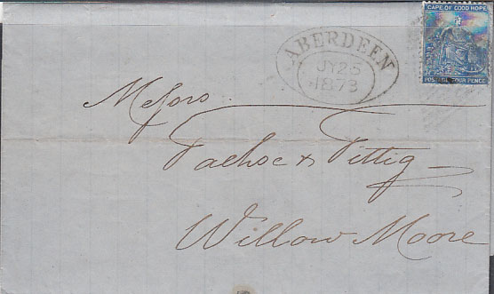 Cape of Good Hope 1873 4d On Cover ABERDEEN oval strike, late usage.