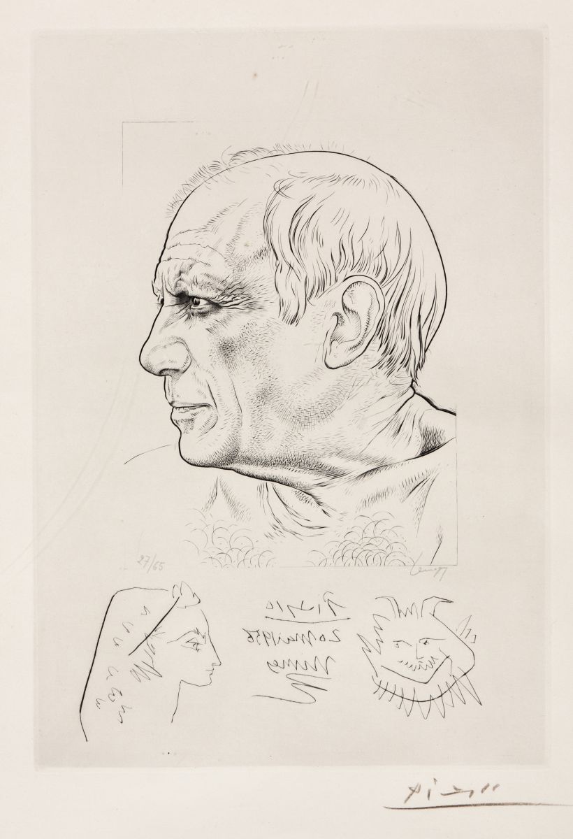 Pablo Picasso and Paul Lemagny (French, 1905 - 1977) PORTRAIT DE PABLO PICASSO ET REMARQUE POUR