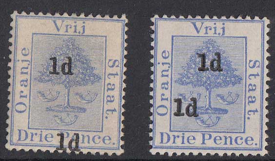 1890/91 1d on 3d ultramarine with variety Fine unmounted and lightly mounted mint with variety `