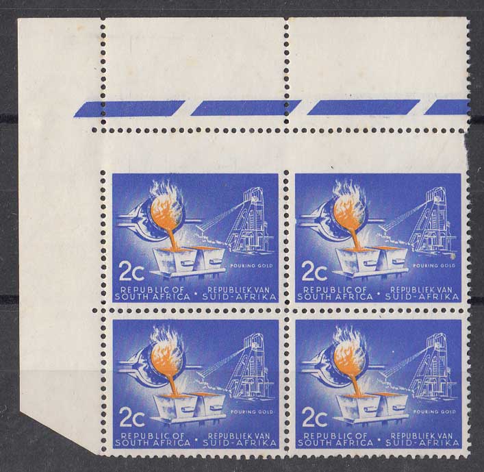 1963 2c definitive variety  Fine unmounted mint block of 4 with variety `Top margin Imperf` SACC