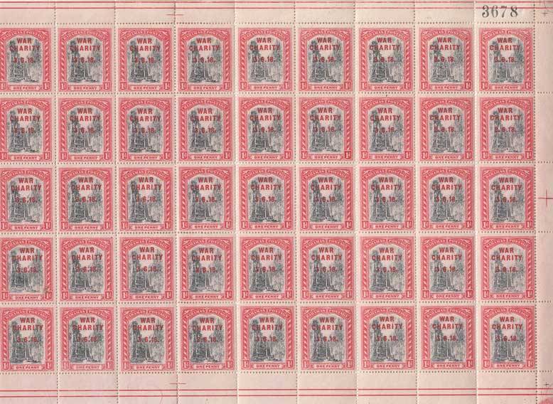 1917/19 King George V War Tax overprint selection in full/part sheets Fine unmounted mint full