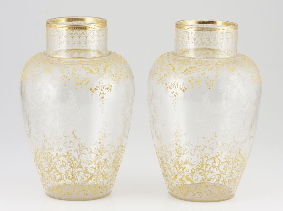 A large pair of Austrian crystal glass and gilt-enamelled vases, late 19th century/ early 20th