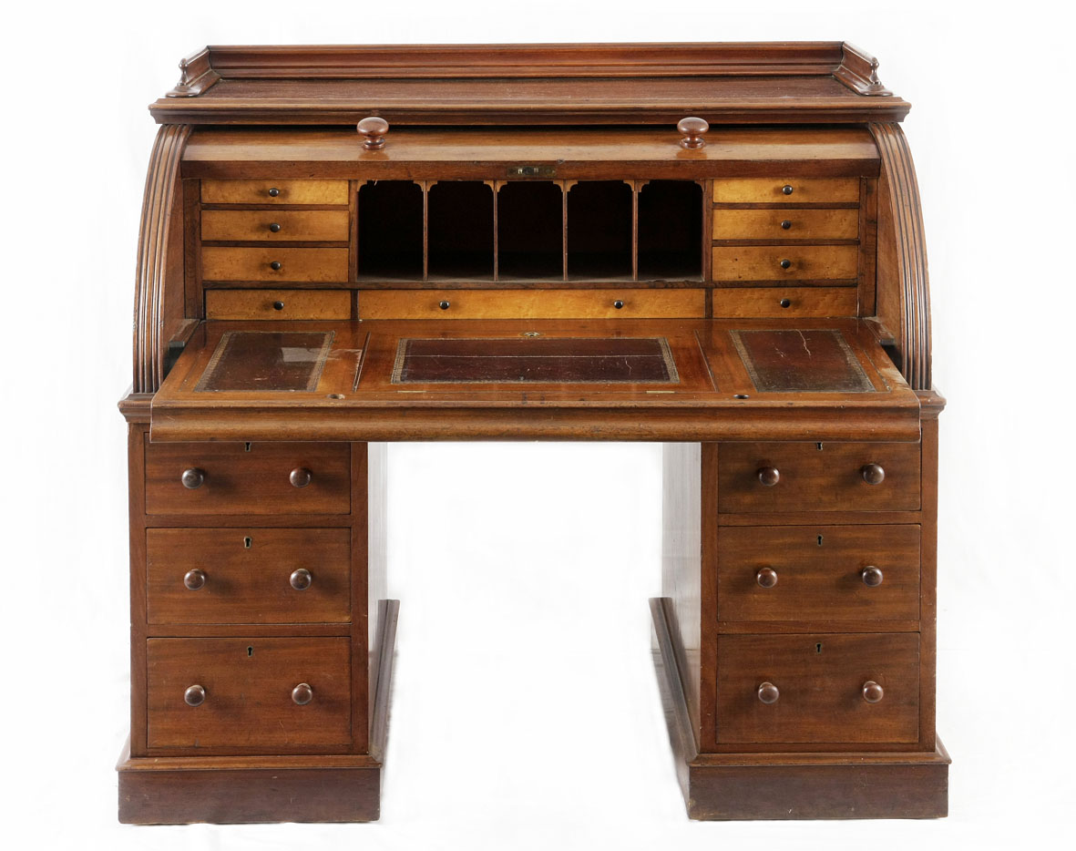 A Victorian mahogany rolltop pedestal desk, second half 19th century the rectangular top with a