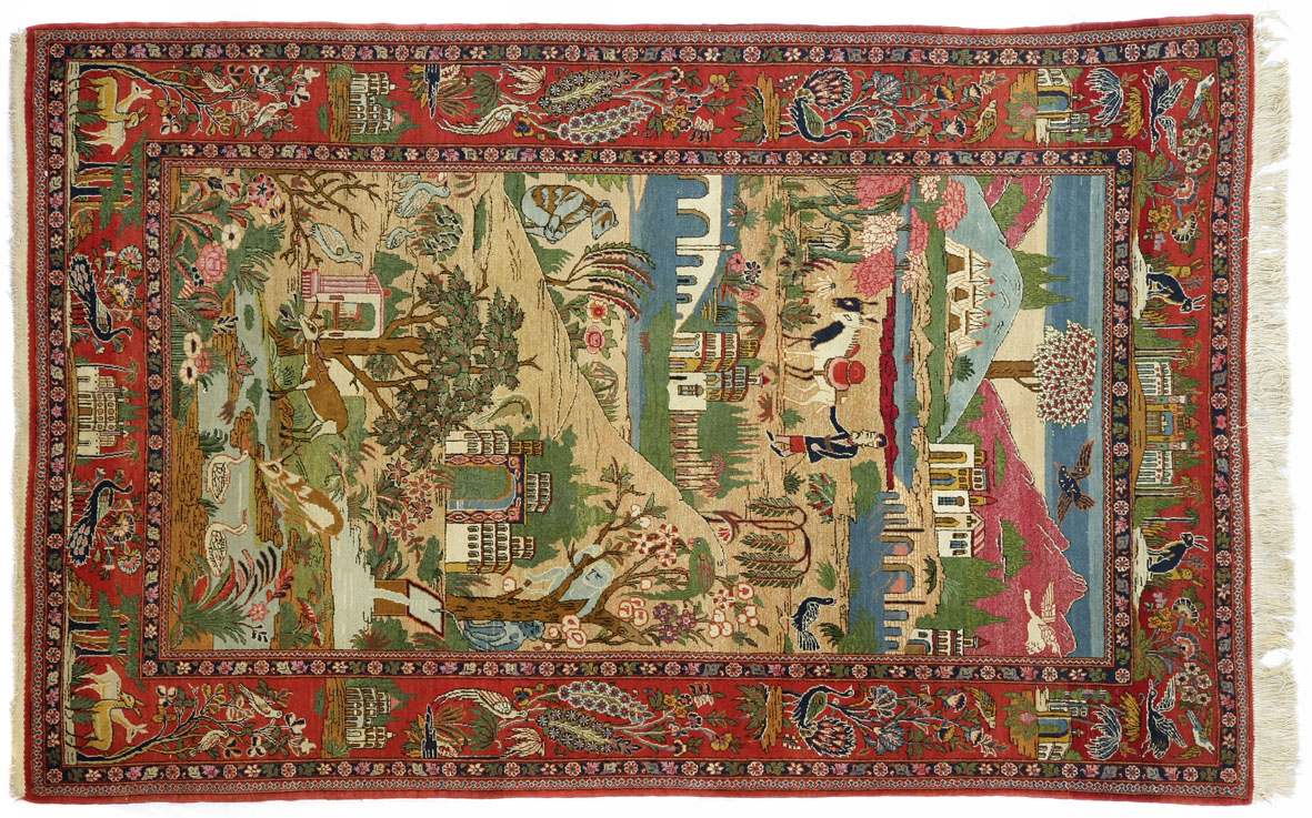 A Keshan Pictorial Rug, Persia, circa 1950 condition: good 0 1 210 by 136cm