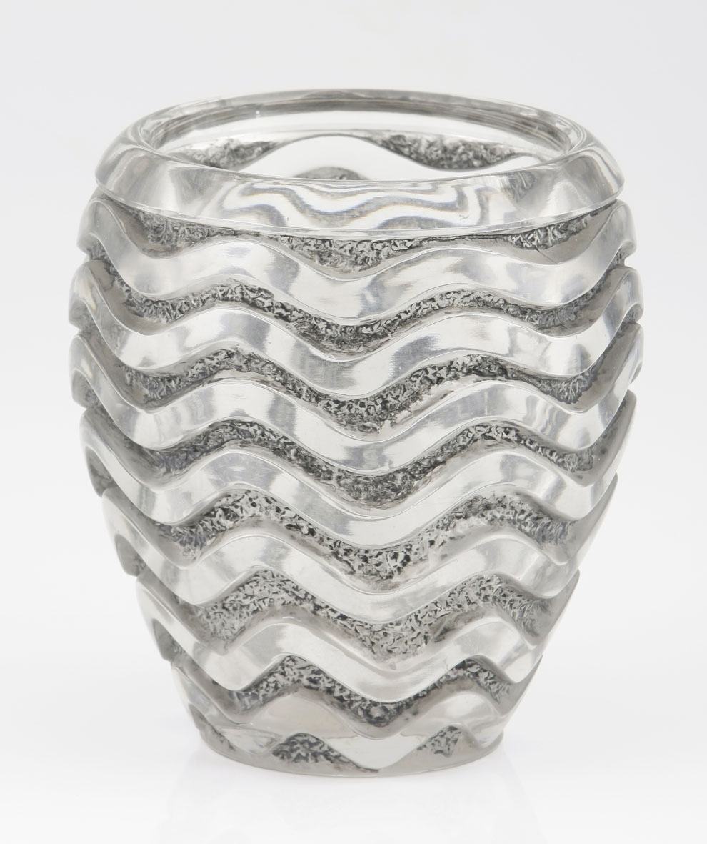 `Méandres`: A Lalique vase designed 1934, no. 10-876, clear with frosted and blue stained