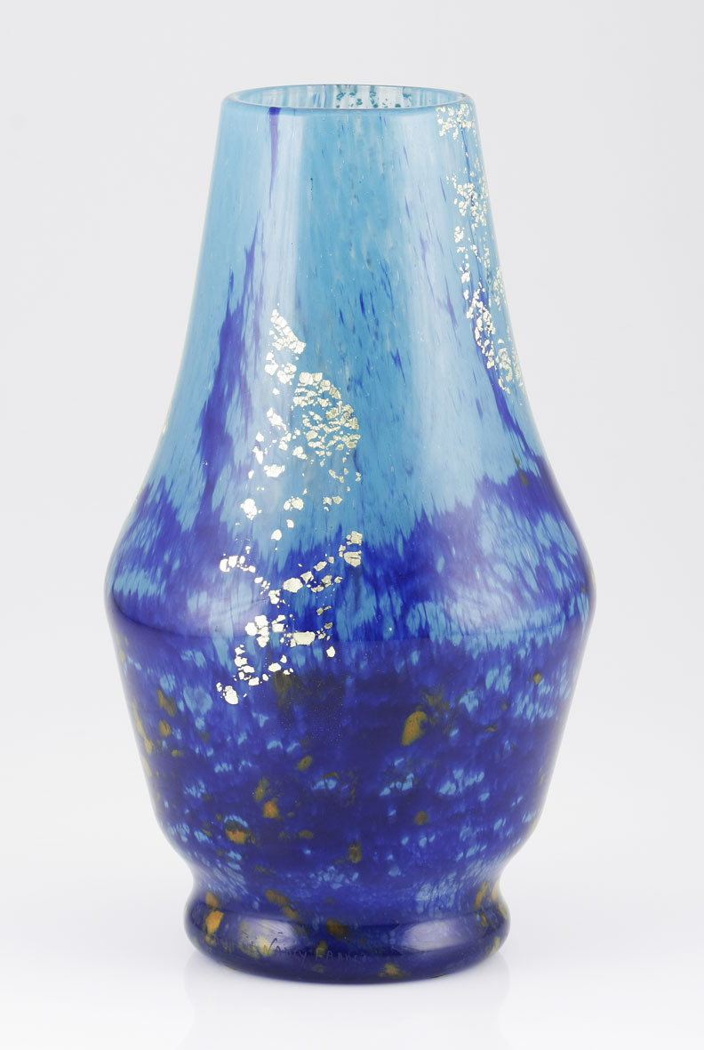 A Daum Nancy glass vase, 1930s of tapering baluster form, in mottled cobalt blue and turquoise with