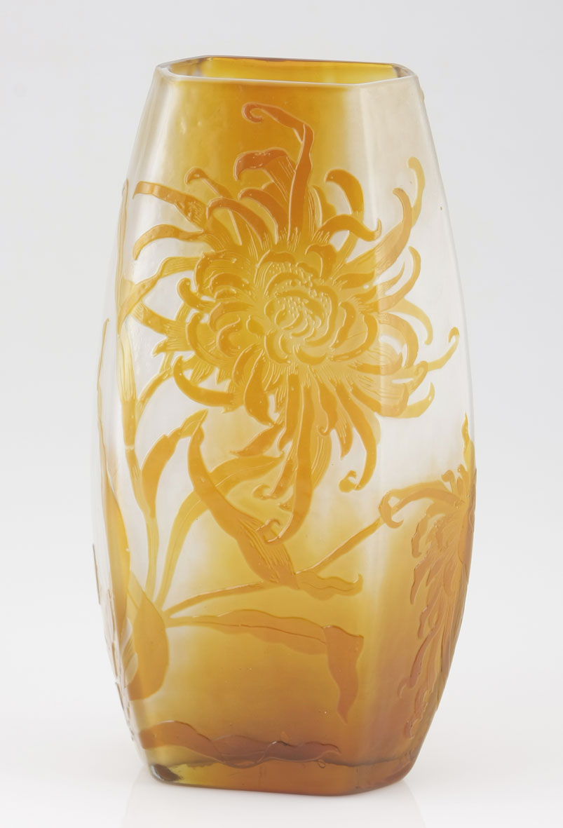 A Gallé cameo glass and fire-polished vase, early 20th century of faceted tapering cylindrical