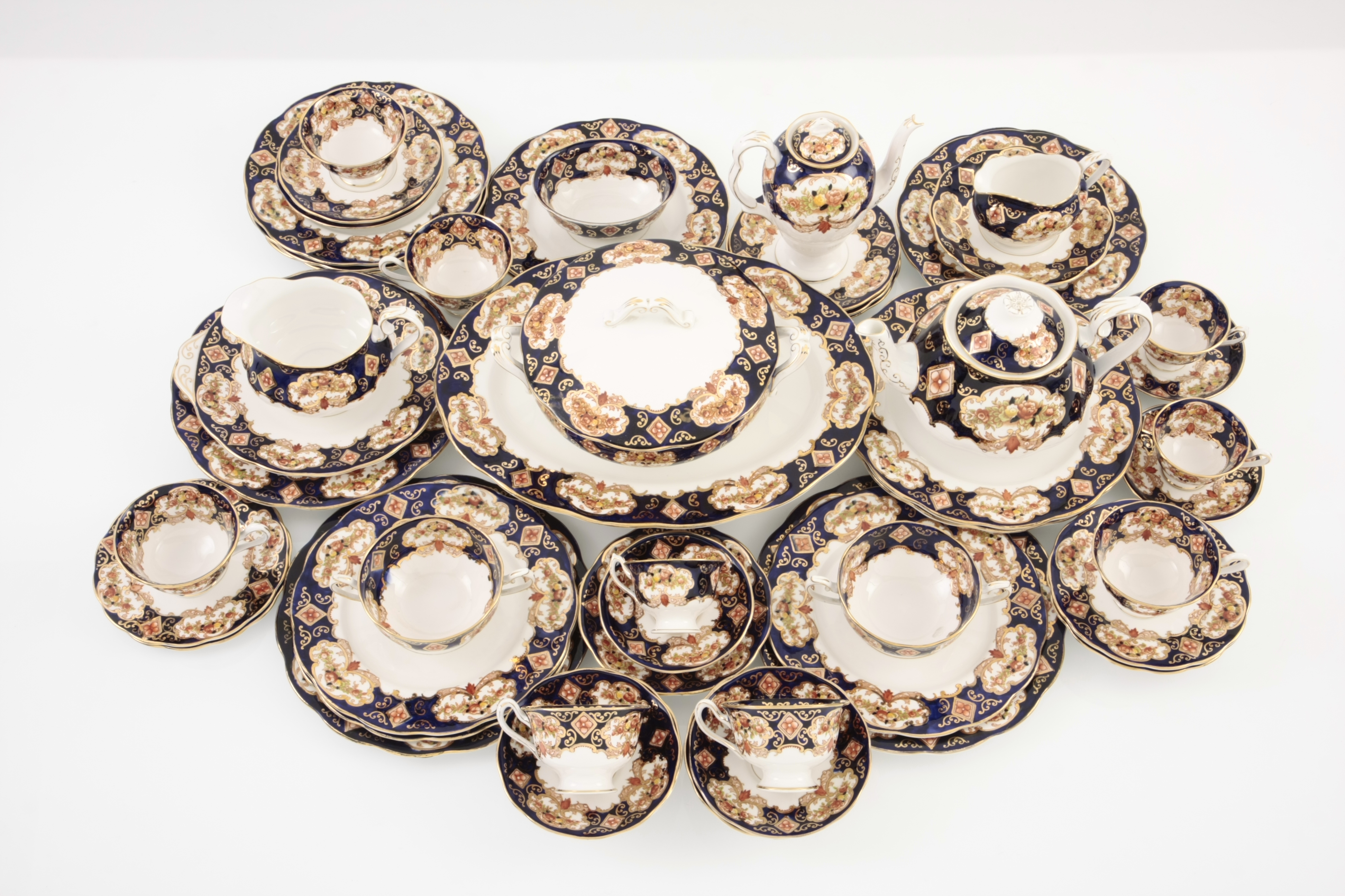 A Royal Albert `Derby` pattern dinner and coffee service, 20th century comprising: 12 dinner