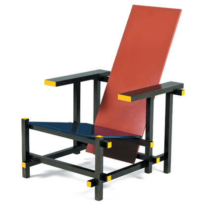 THE RED BLUE CHAIR DESIGNED IN 1923 BY GERRIT RIETVELD FOR CASSINA the underside stamped with