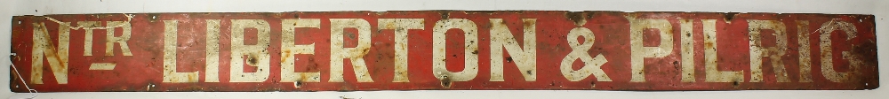 Enamelled metal tram sign `Ntr Liberton and Pilrig`