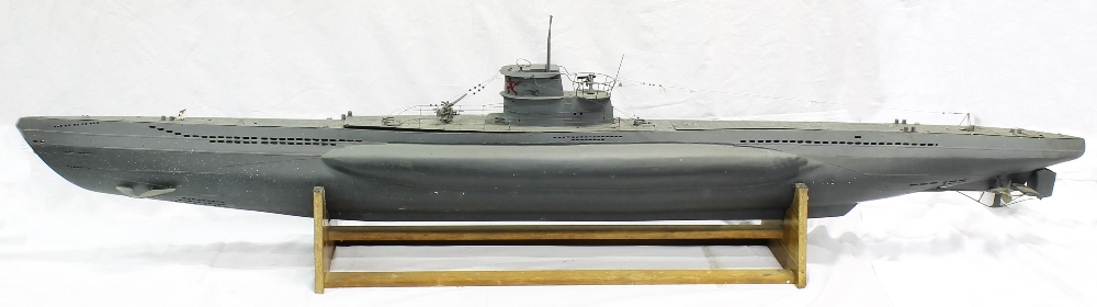 Large scale built model of a USSR U boat submarine fitted with a watertight electric motor and